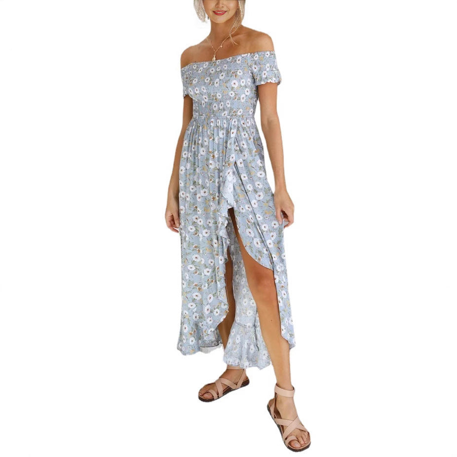 Kvinnors Off-Shoulder Maxi Klänning med Blommönster och Avslappnad Skärning-Eva Jonsson