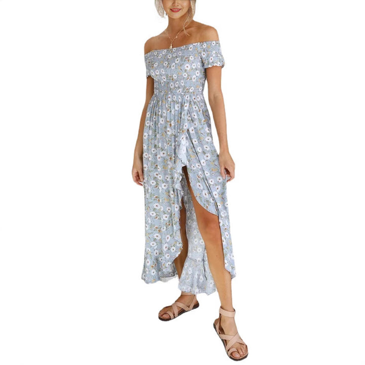 Kvinnors Off-Shoulder Maxi Klänning med Blommönster och Avslappnad Skärning-Eva Jonsson