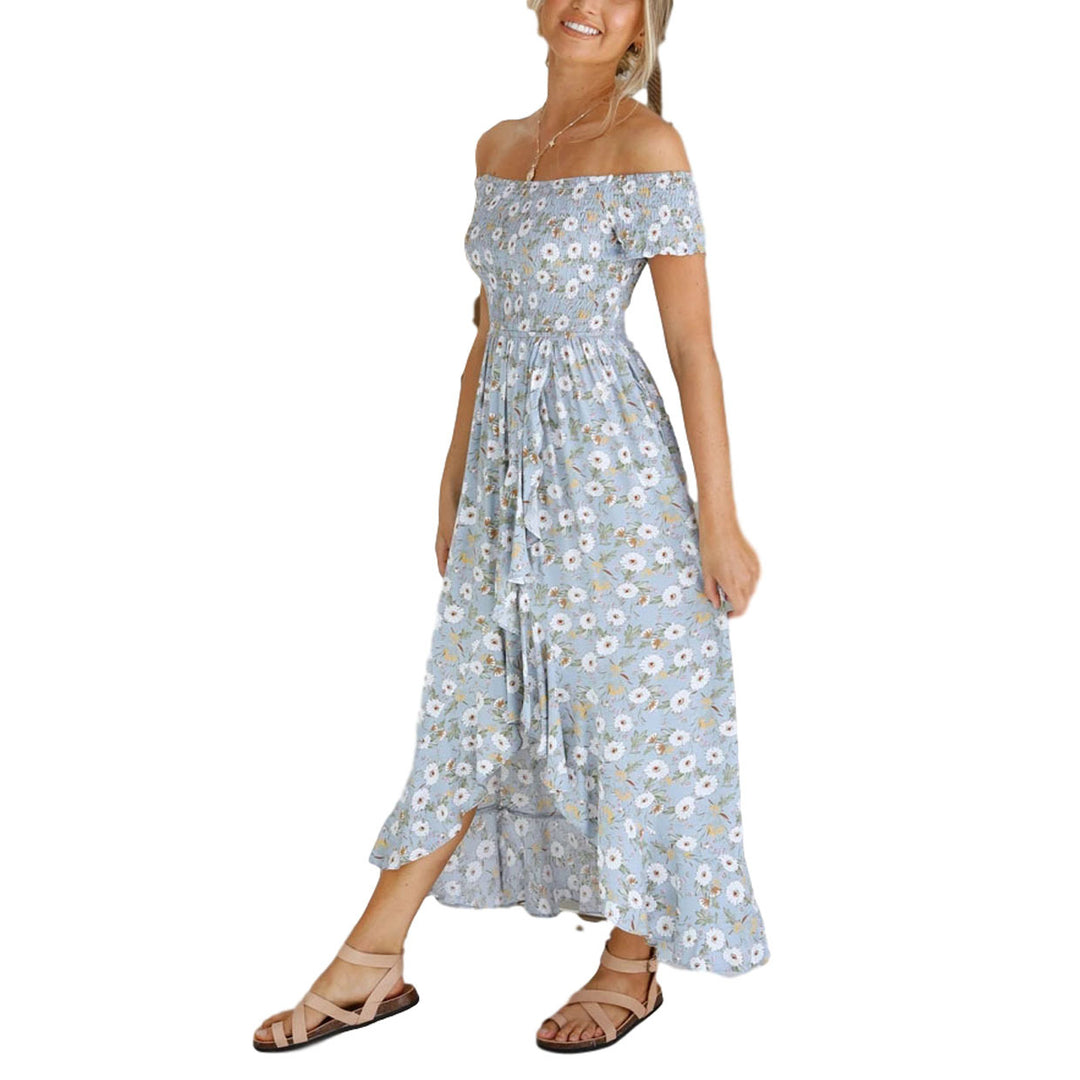 Kvinnors Off-Shoulder Maxi Klänning med Blommönster och Avslappnad Skärning-Eva Jonsson