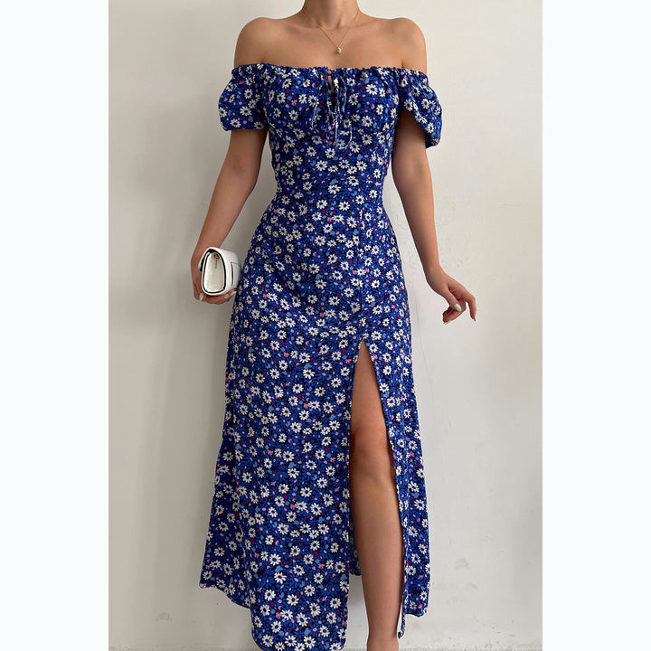 Kvinnors Off-Shoulder Maxi Klänning med Blommönster och Elegant Slits Mirla-Eva Jonsson