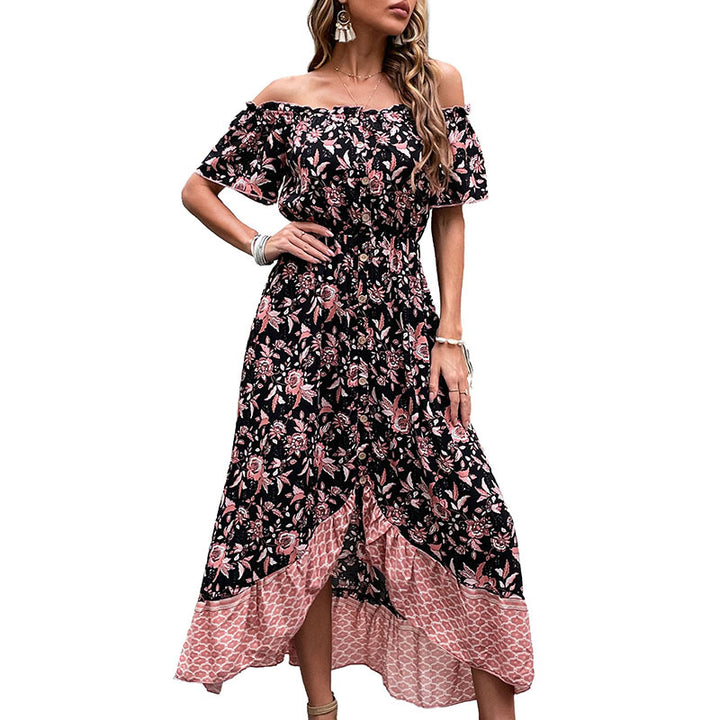 Kvinnors Off-Shoulder Maxi Klänning med Blommönster och Hög Slits Mirla-Eva Jonsson