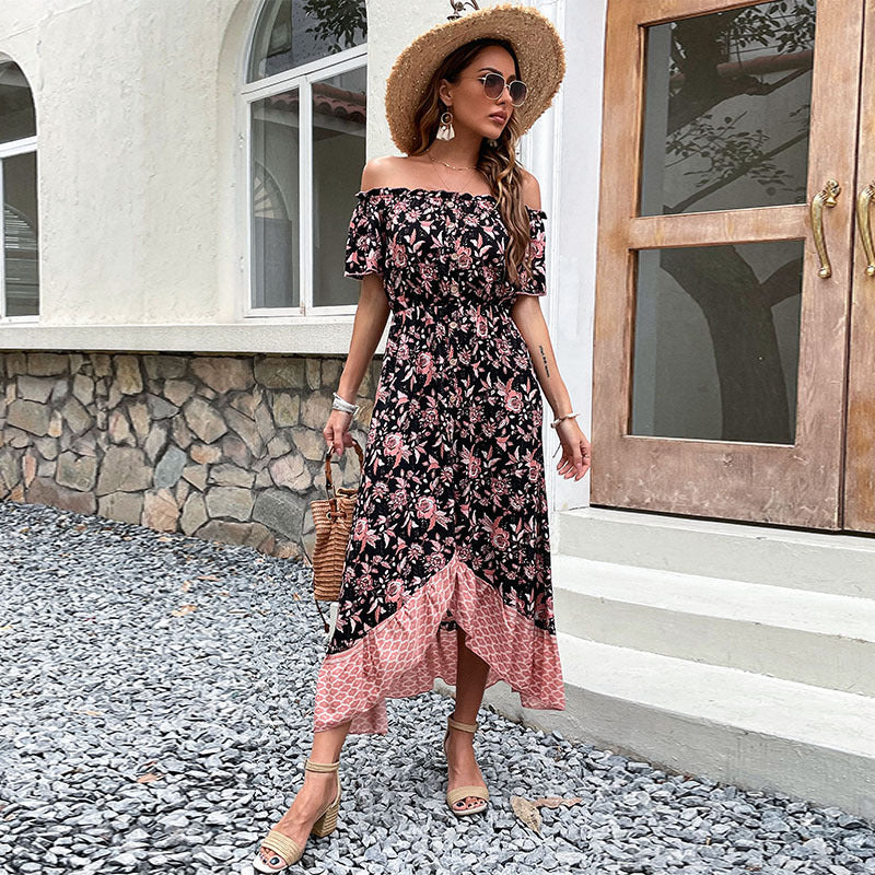 Kvinnors Off-Shoulder Maxi Klänning med Blommönster och Hög Slits Mirla-Eva Jonsson