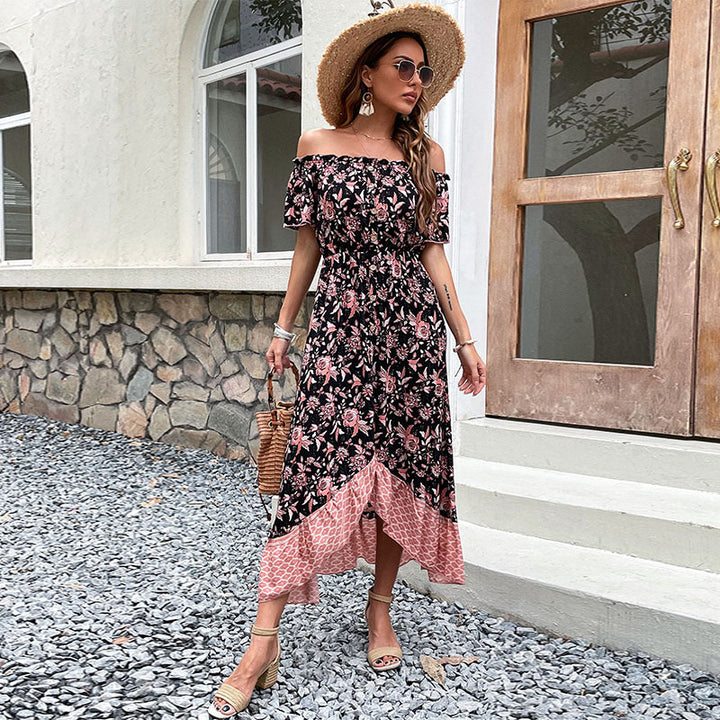 Kvinnors Off-Shoulder Maxi Klänning med Blommönster och Hög Slits Mirla-Eva Jonsson