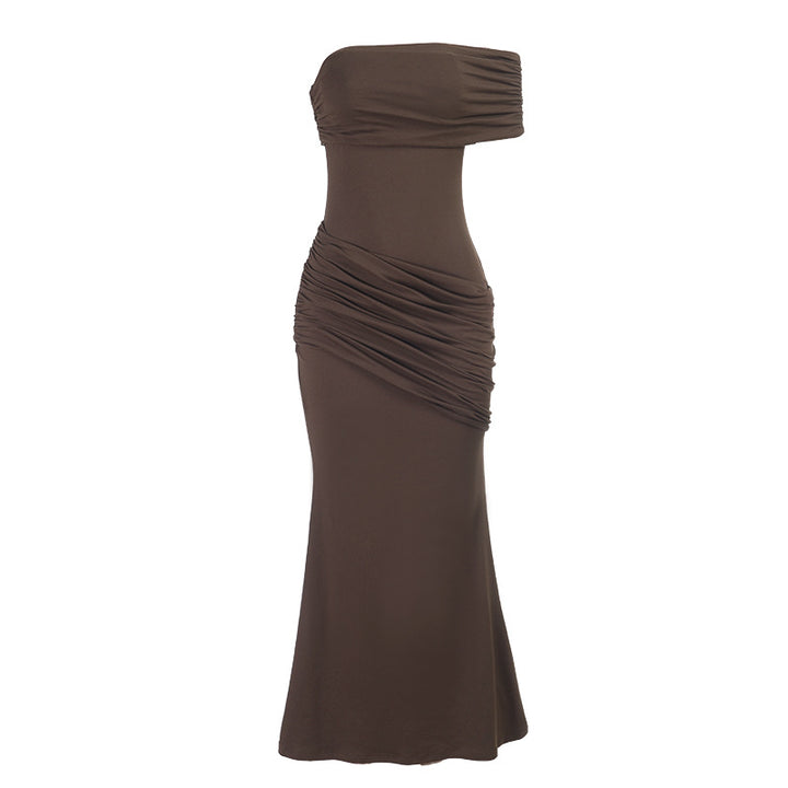 Kvinnors Off-Shoulder Maxi Klänning med Elegant Draperi Mirla-Eva Jonsson