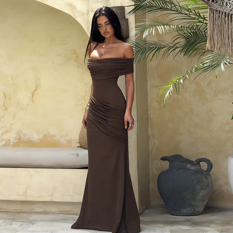 Kvinnors Off-Shoulder Maxi Klänning med Elegant Draperi Mirla-Eva Jonsson