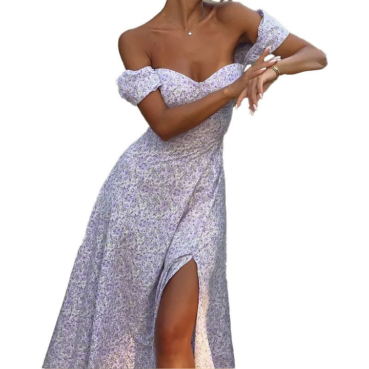 Kvinnors Off-Shoulder Maxi Klänning med Romantisk Blomtryck och Sidslits Mirla-Eva Jonsson