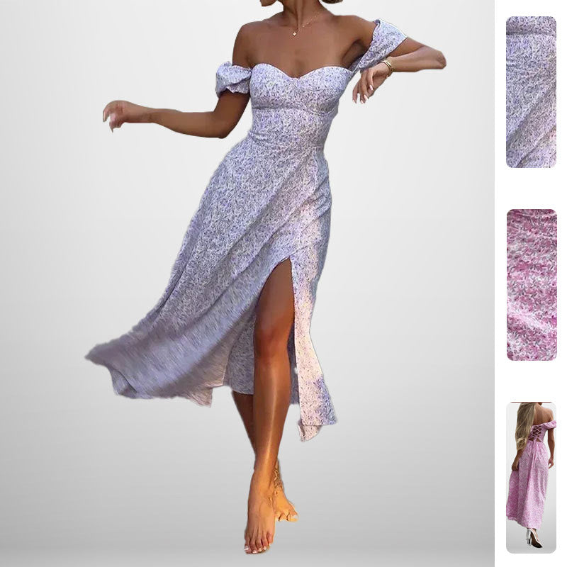 Kvinnors Off-Shoulder Maxi Klänning med Romantisk Blomtryck och Sidslits Mirla-Eva Jonsson