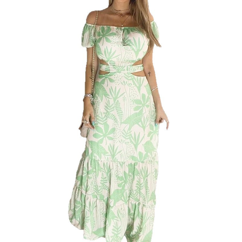 Kvinnors Off-Shoulder Maxi Klänning med Utskärningar och Volanger Mirla-Eva Jonsson