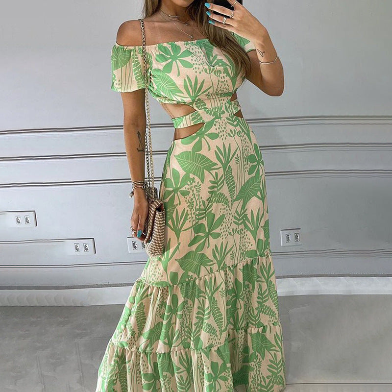 Kvinnors Off-Shoulder Maxi Klänning med Utskärningar och Volanger Mirla-Eva Jonsson