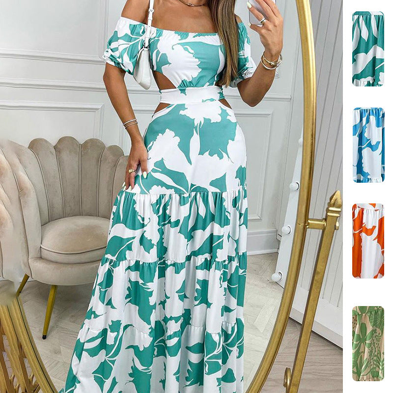 Kvinnors Off-Shoulder Maxi Klänning med Utskärningar och Volanger Mirla-Eva Jonsson
