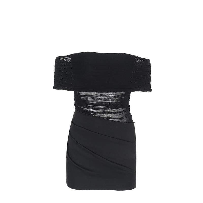 Kvinnors Off-Shoulder Mini Klänning med Figur-Kramande Volangdesign och Asymmetrisk Nederkant-Eva Jonsson