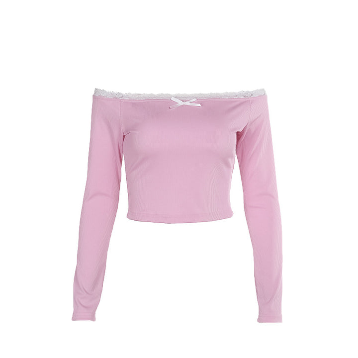 Kvinnors Off-Shoulder Skjorta med Spetsdetaljer och Fitted Cut-Eva Jonsson