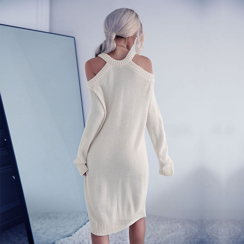 Kvinnors Off-Shoulder Stickad Klänning med Elegant Midja Mirla-Eva Jonsson