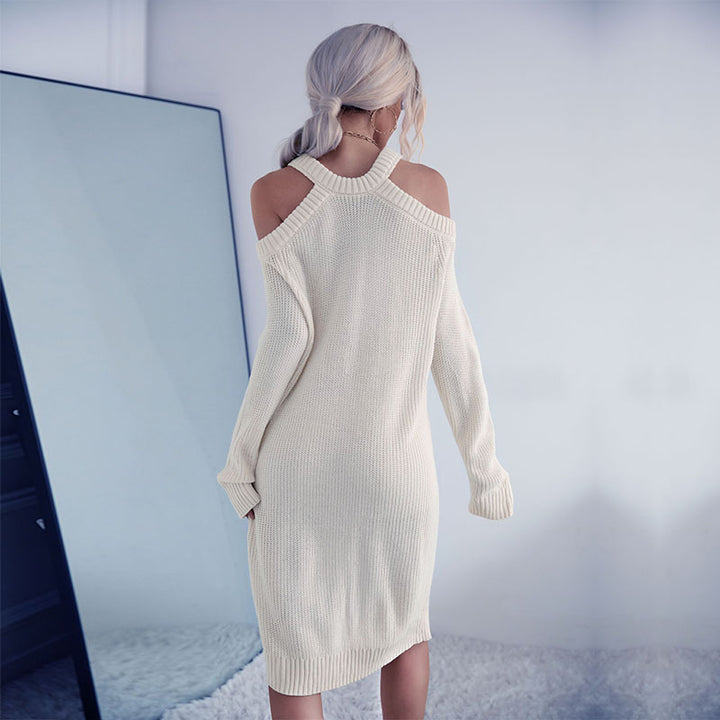 Kvinnors Off-Shoulder Stickad Klänning med Elegant Midja Mirla-Eva Jonsson