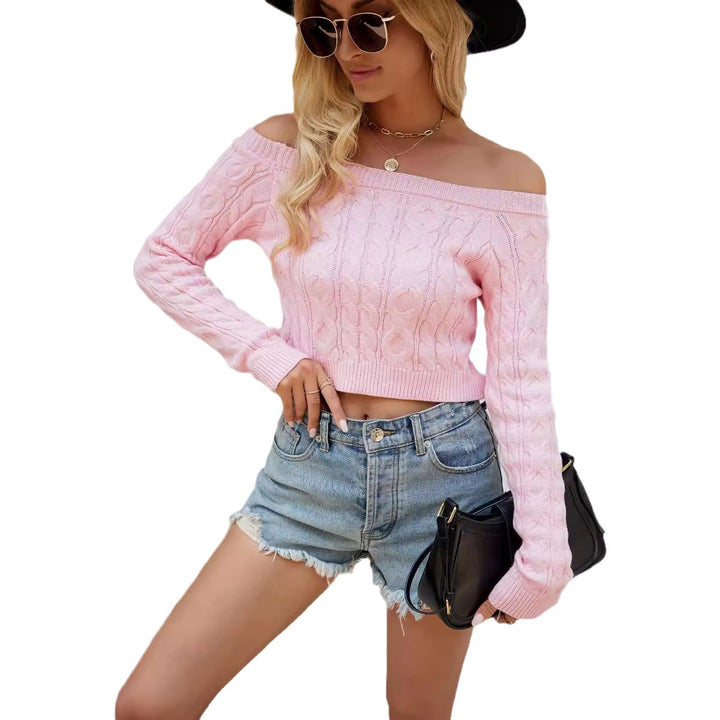 Kvinnors Off-Shoulder Stickad Tröja med Kabelmönster Mirla-Eva Jonsson