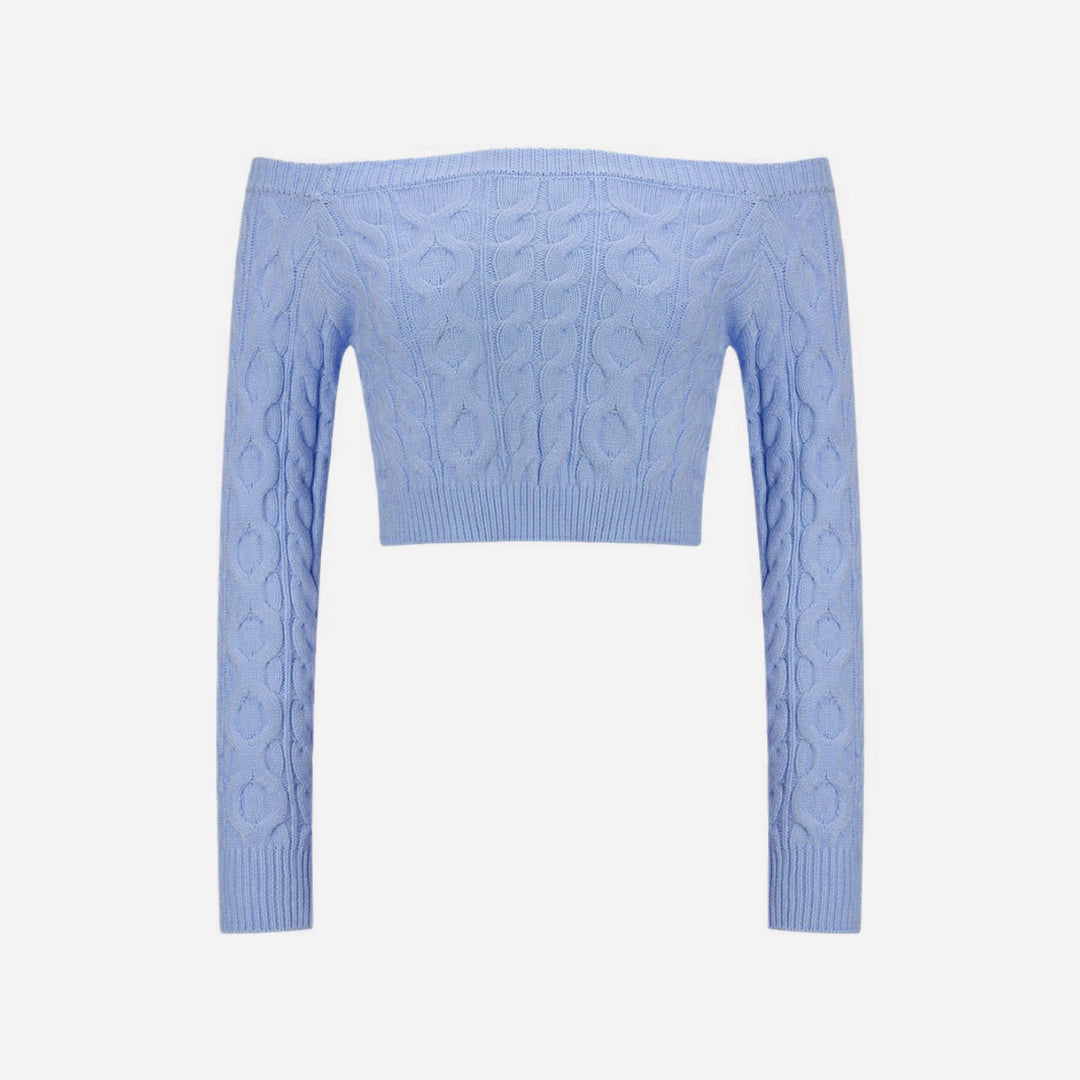 Kvinnors Off-Shoulder Stickad Tröja med Kabelmönster Mirla-Eva Jonsson