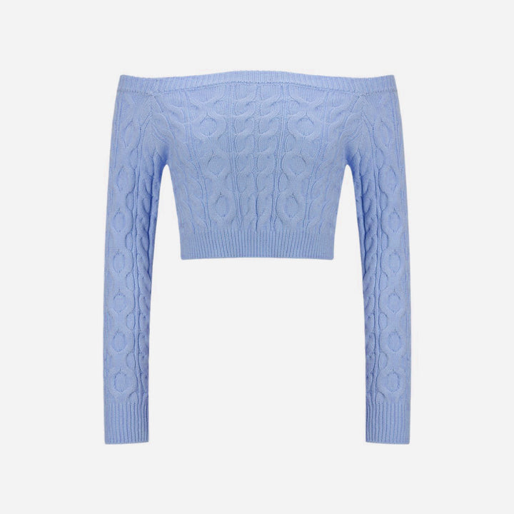 Kvinnors Off-Shoulder Stickad Tröja med Kabelmönster Mirla-Eva Jonsson
