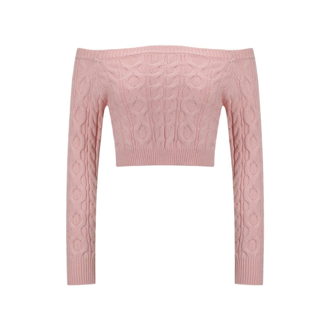 Kvinnors Off-Shoulder Stickad Tröja med Kabelmönster Mirla-Eva Jonsson