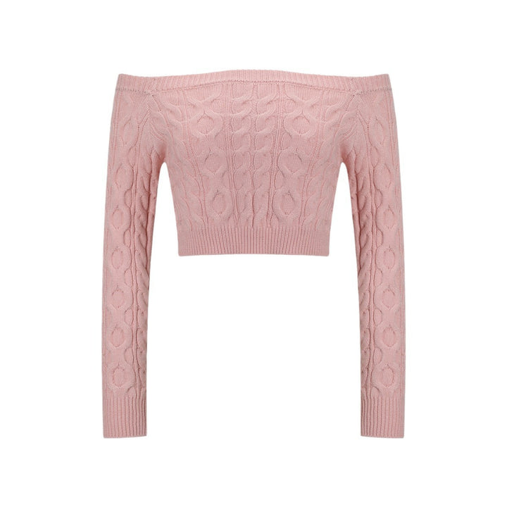 Kvinnors Off-Shoulder Stickad Tröja med Kabelmönster Mirla-Eva Jonsson