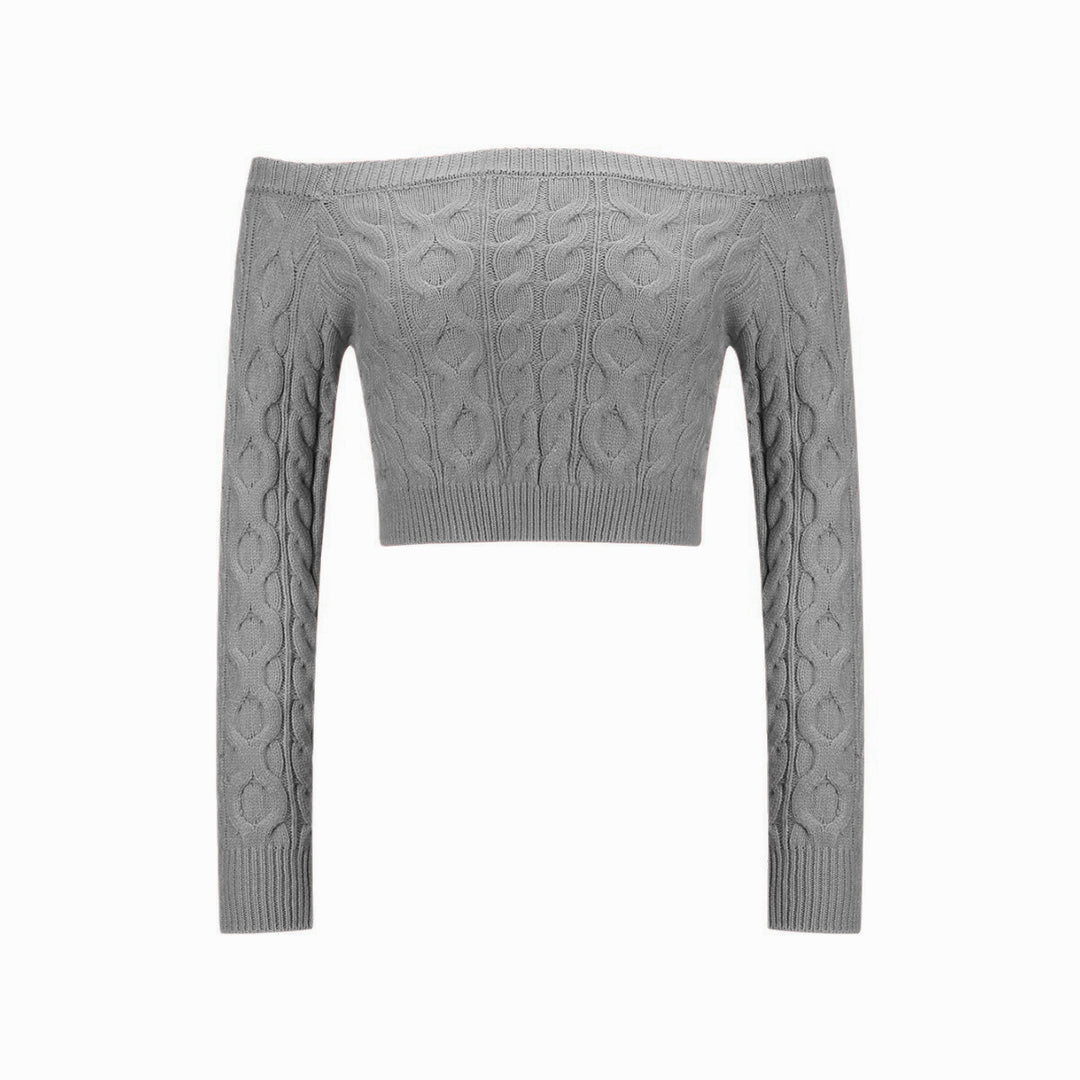 Kvinnors Off-Shoulder Stickad Tröja med Kabelmönster Mirla-Eva Jonsson