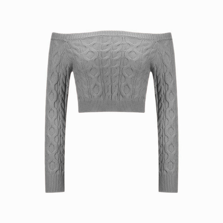 Kvinnors Off-Shoulder Stickad Tröja med Kabelmönster Mirla-Eva Jonsson