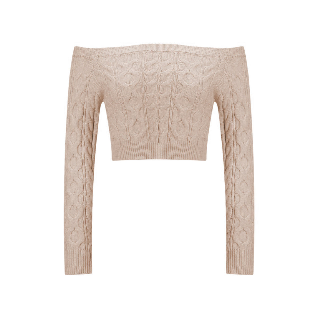 Kvinnors Off-Shoulder Stickad Tröja med Kabelmönster Mirla-Eva Jonsson