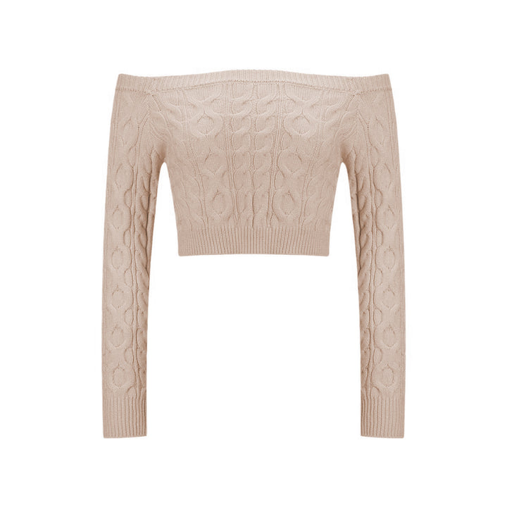 Kvinnors Off-Shoulder Stickad Tröja med Kabelmönster Mirla-Eva Jonsson