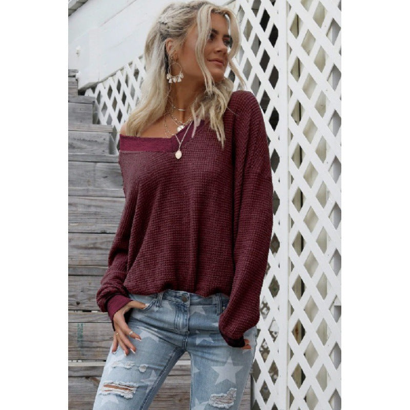 Kvinnors Off-Shoulder Stickad Tröja med Voluminösa Ärmar Mirla-Eva Jonsson
