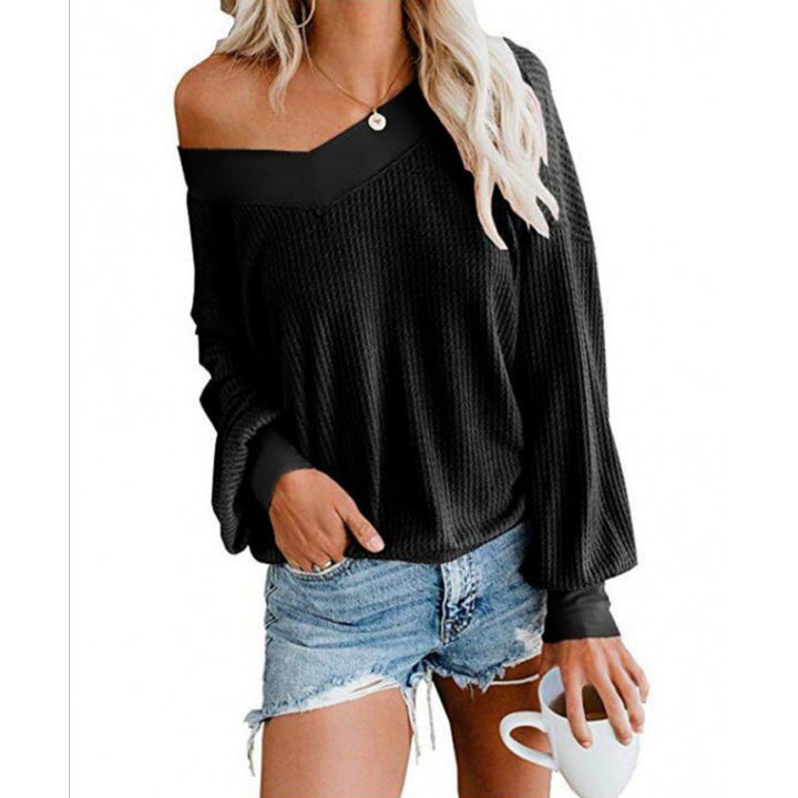 Kvinnors Off-Shoulder Stickad Tröja med Voluminösa Ärmar Mirla-Eva Jonsson
