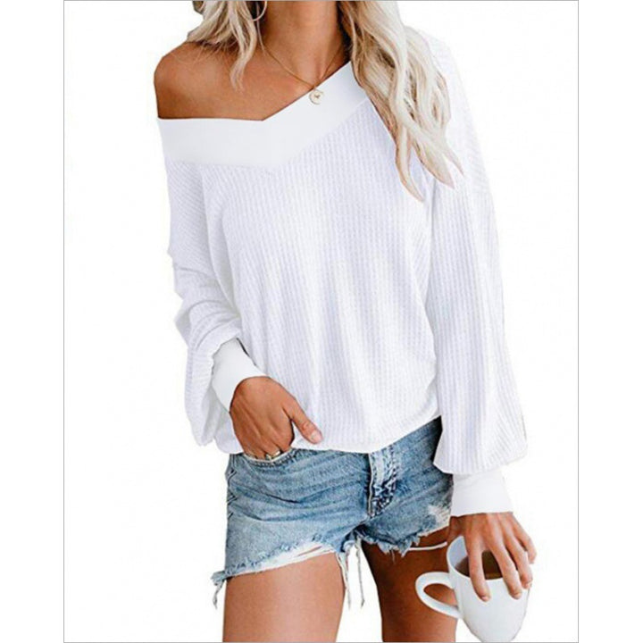 Kvinnors Off-Shoulder Stickad Tröja med Voluminösa Ärmar Mirla-Eva Jonsson