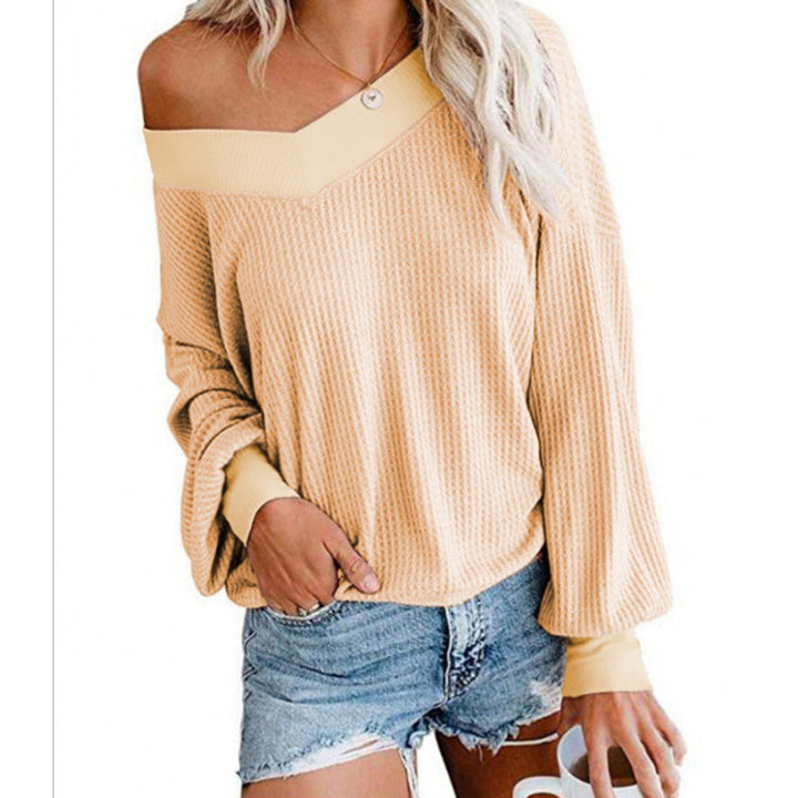 Kvinnors Off-Shoulder Stickad Tröja med Voluminösa Ärmar Mirla-Eva Jonsson
