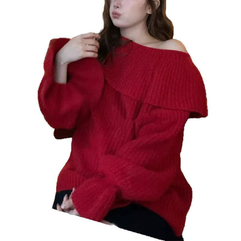 Kvinnors Off-Shoulder Sweater gjord av 粗糙 Knitting Mirla-Eva Jonsson