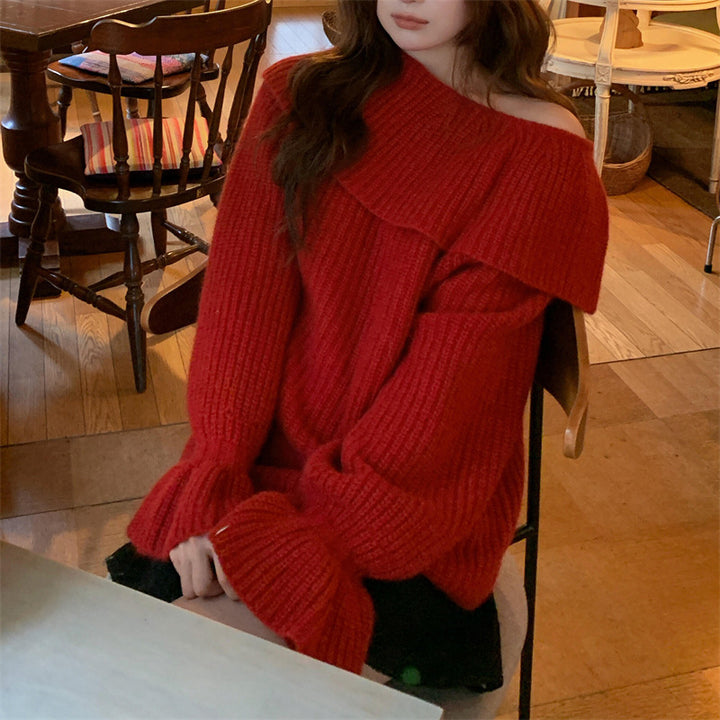 Kvinnors Off-Shoulder Sweater gjord av 粗糙 Knitting Mirla-Eva Jonsson