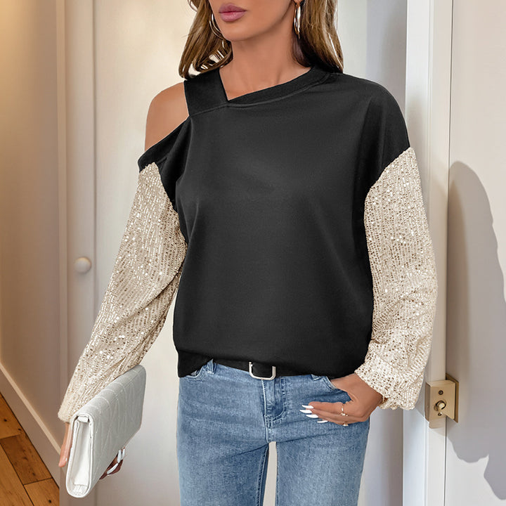 Kvinnors Off-Shoulder Sweater med Glamorösa Paljetter Ärmar Mirla-Eva Jonsson