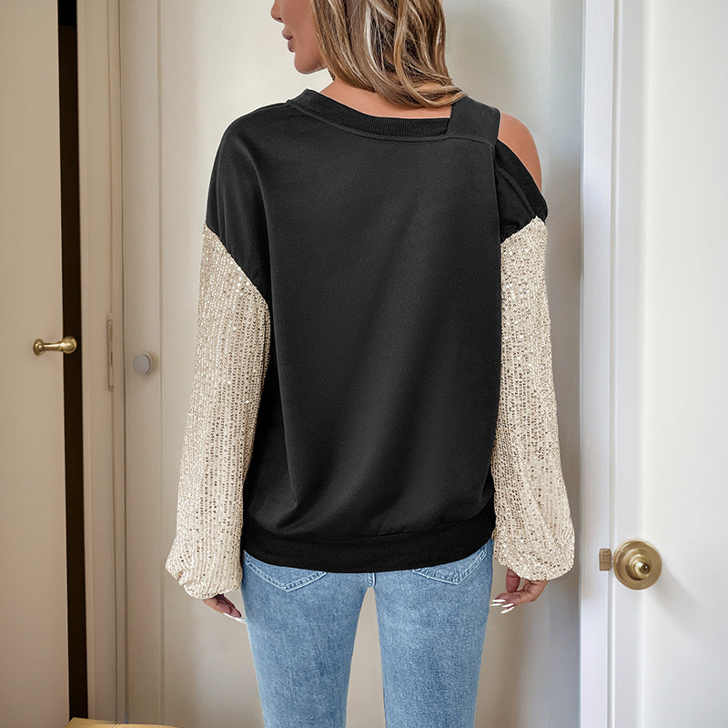 Kvinnors Off-Shoulder Sweater med Glamorösa Paljetter Ärmar Mirla-Eva Jonsson