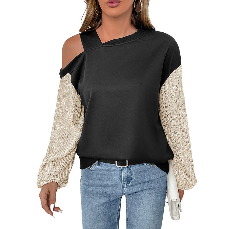 Kvinnors Off-Shoulder Sweater med Glamorösa Paljetter Ärmar Mirla-Eva Jonsson