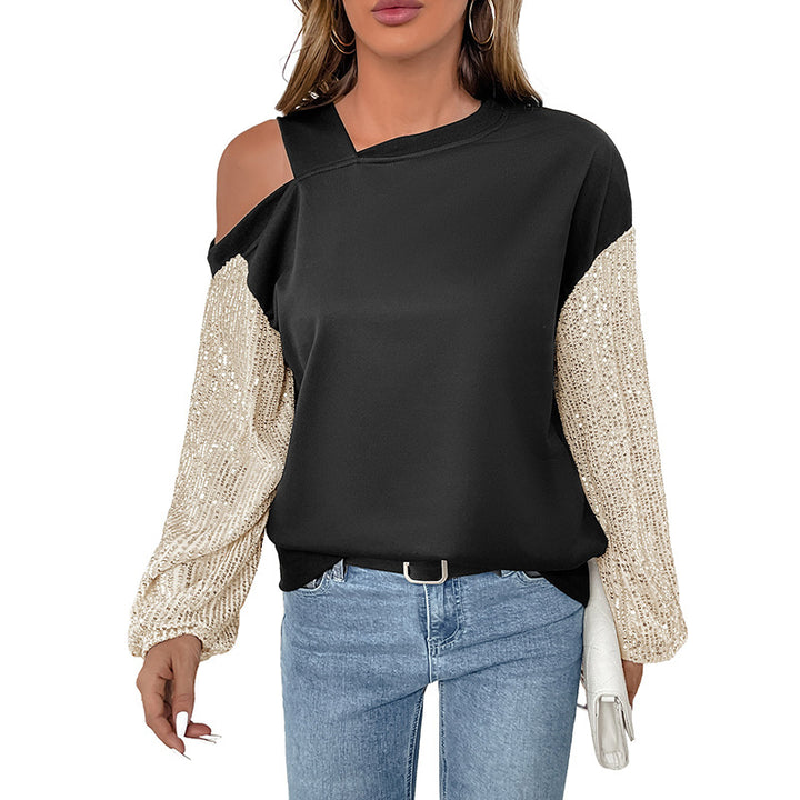 Kvinnors Off-Shoulder Sweater med Glamorösa Paljetter Ärmar Mirla-Eva Jonsson
