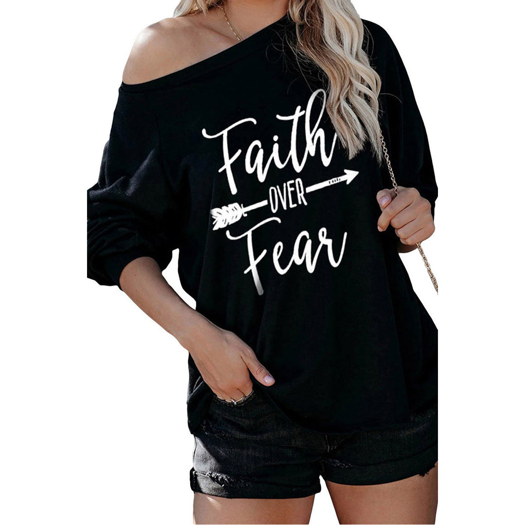 Kvinnors Off-Shoulder Sweatshirt med Motiverande Tryck Mirla-Eva Jonsson