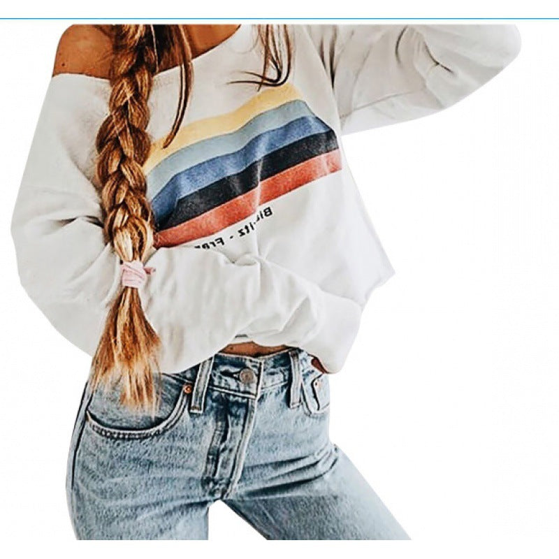 Kvinnors Off-Shoulder Sweatshirt med kontrasterande randmönster Mirla-Eva Jonsson