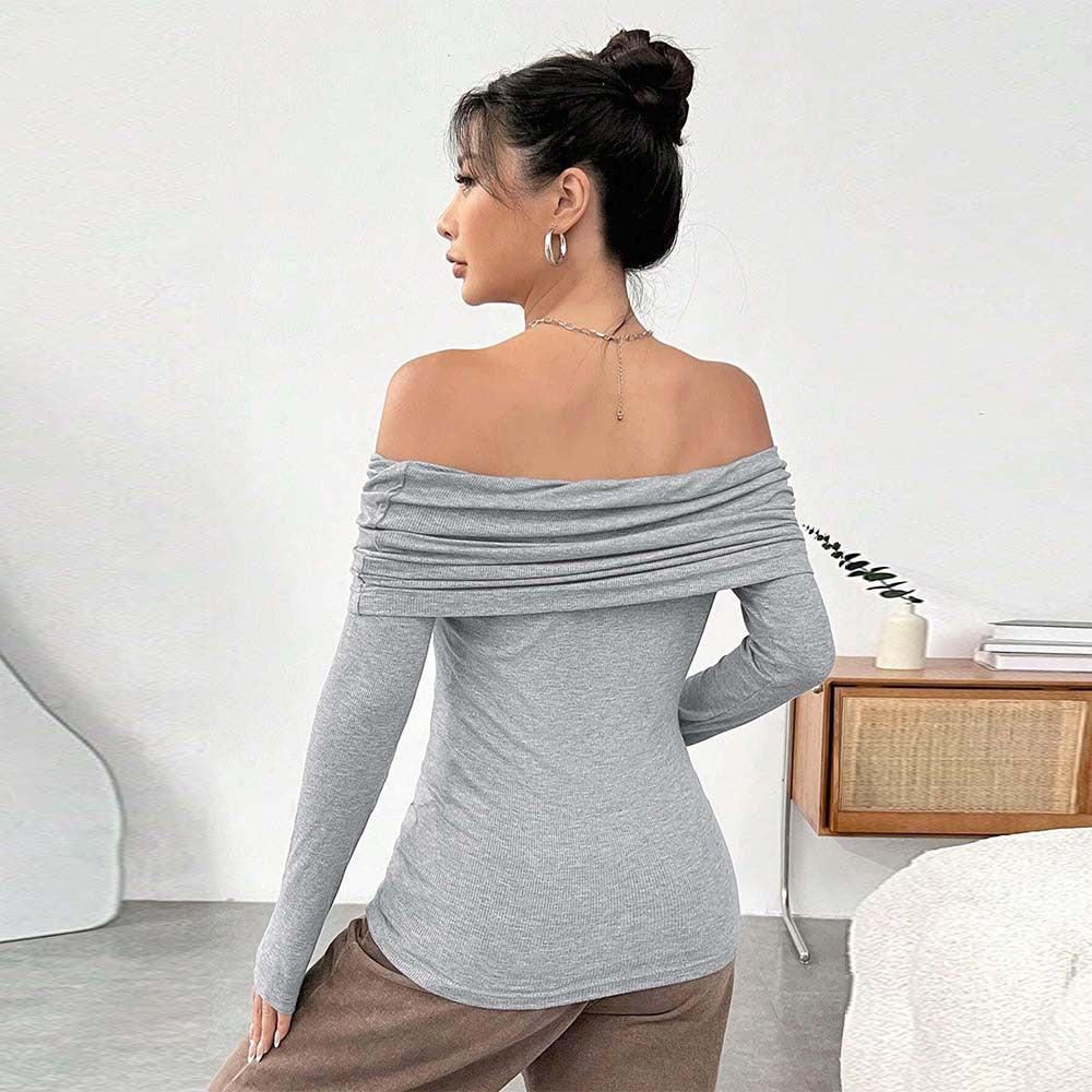 Kvinnors Off-Shoulder Topp med Elegant Drapering och Långa Ärmar Mirla-Eva Jonsson