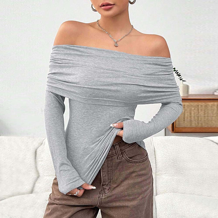 Kvinnors Off-Shoulder Topp med Elegant Drapering och Långa Ärmar Mirla-Eva Jonsson