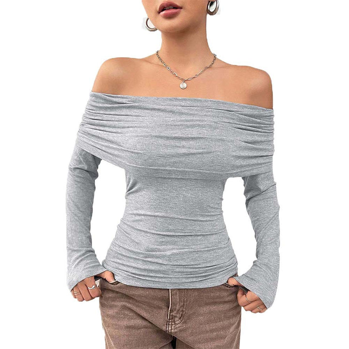 Kvinnors Off-Shoulder Topp med Elegant Drapering och Långa Ärmar Mirla-Eva Jonsson