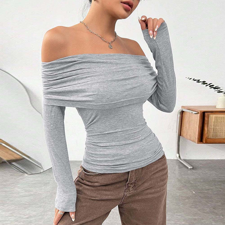 Kvinnors Off-Shoulder Topp med Elegant Drapering och Långa Ärmar Mirla-Eva Jonsson