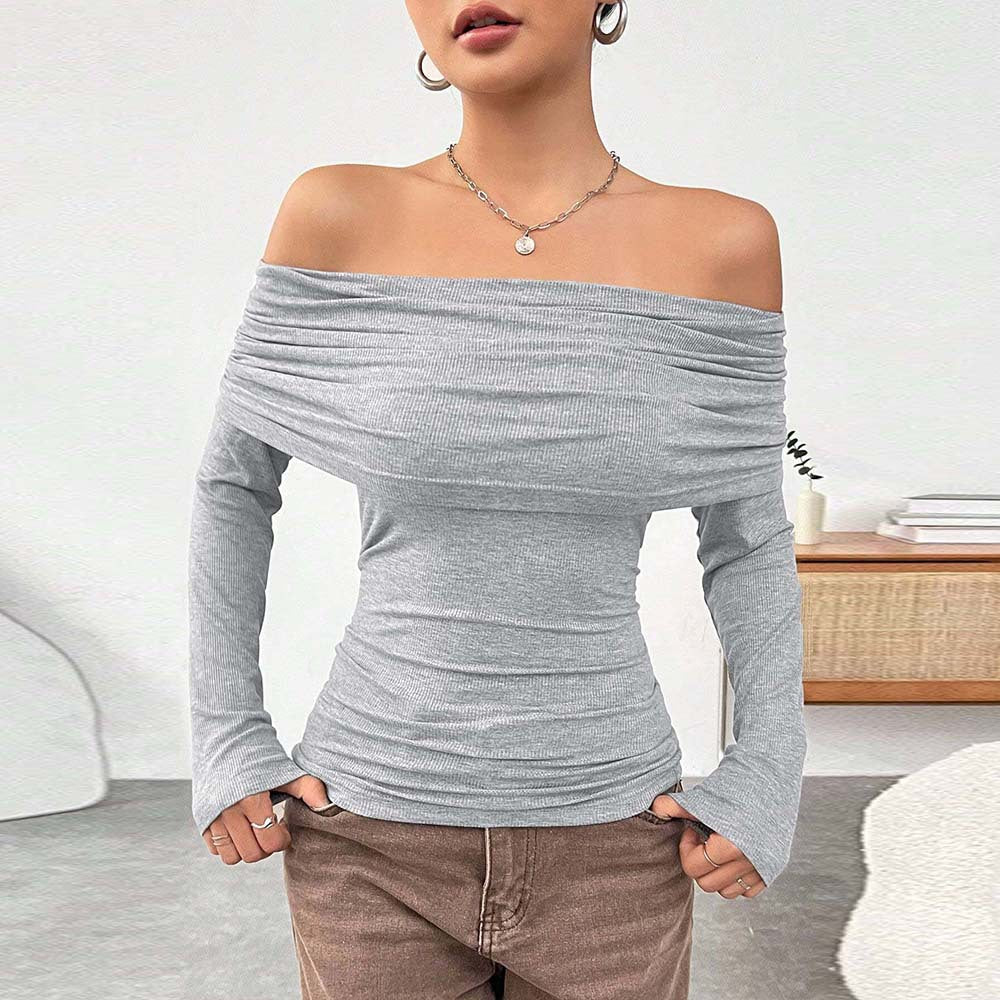 Kvinnors Off-Shoulder Topp med Elegant Drapering och Långa Ärmar Mirla-Eva Jonsson