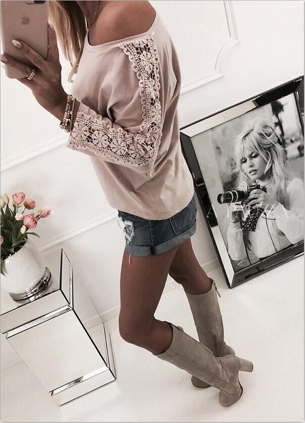 Kvinnors Off-Shoulder Topp med Spetsdekoration och Låg Passform Mirla-Eva Jonsson