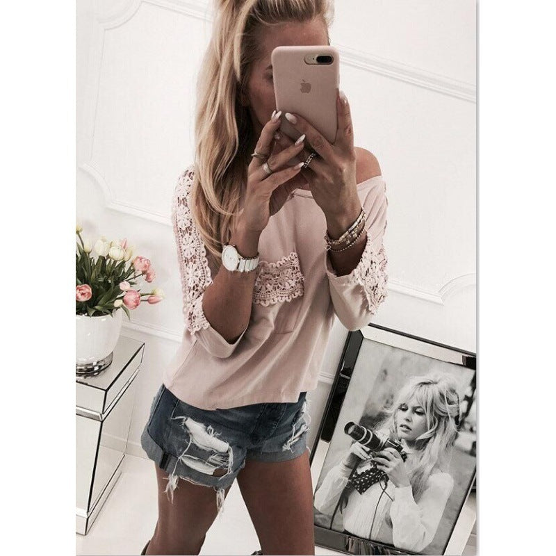 Kvinnors Off-Shoulder Topp med Spetsdekoration och Låg Passform Mirla-Eva Jonsson