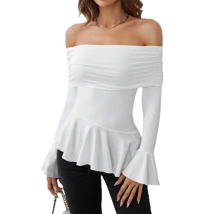 Kvinnors Off-Shoulder Topp med Stiliga Volanger och Långa Ärmar Mirla-Eva Jonsson