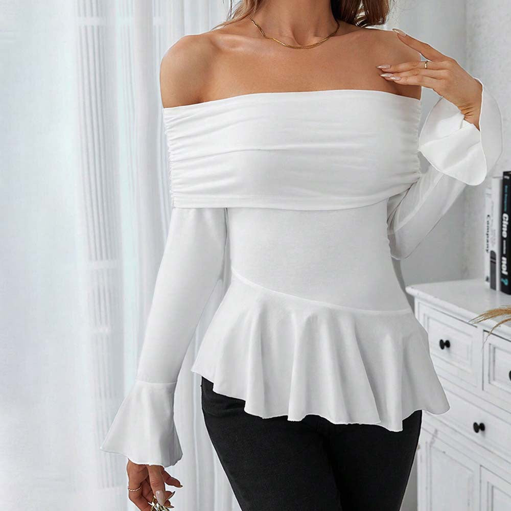 Kvinnors Off-Shoulder Topp med Stiliga Volanger och Långa Ärmar Mirla-Eva Jonsson