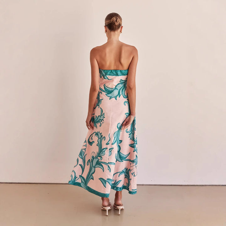 Kvinnors Offshoulder Maxiklänning med Blommönster och Elegant A-linjeformad Snitt-Eva Jonsson