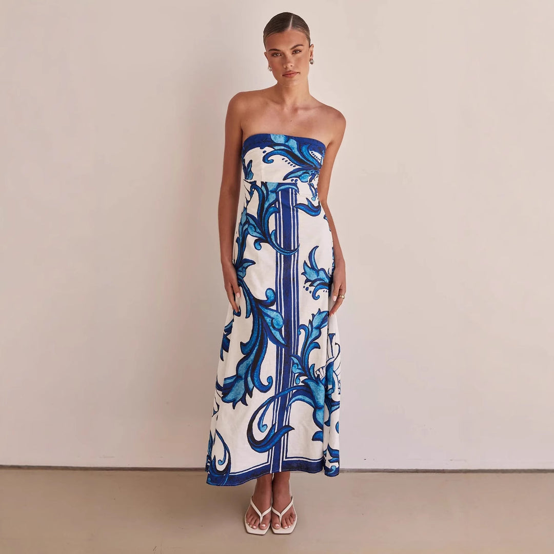 Kvinnors Offshoulder Maxiklänning med Blommönster och Elegant A-linjeformad Snitt-Eva Jonsson